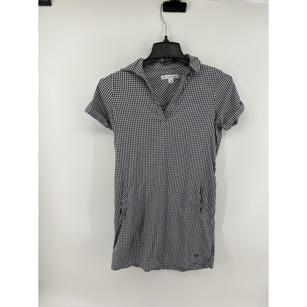 Southern Tide Navy Gingham Intercoastal Shirt Dress XS Blue White Plaid Pockets